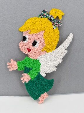 Vintage Melted Popcorn Angel Christmas Decor Plastic Confetti Blonde Green Dress